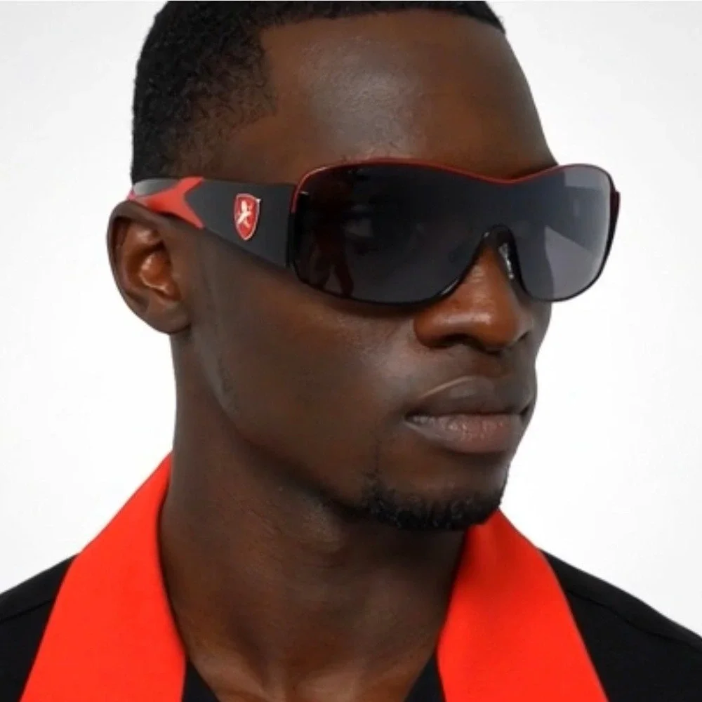 Designer Shield Sunglasses  Black Lens Red Sport Fashion Outdoor Driving‎ Lentes